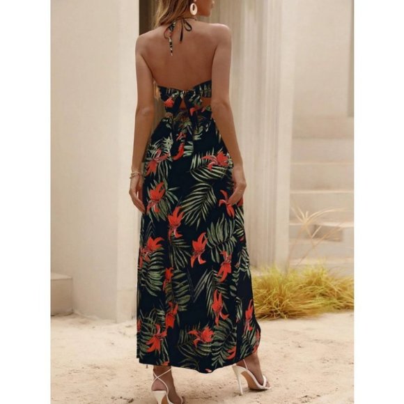 Tropical print thigh slit maxi dress - Picture 3 of 7